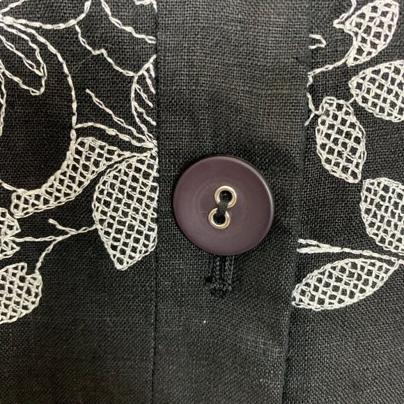 JM Collection Womens Linen Jacket 8 Petite NEW Black Floral Embroidered Shacket - Picture 6 of 15